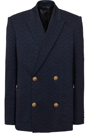 Balmain Jakke, Herre, Blå, L, Satin, PB Labyrinth satin jacquard blazer
