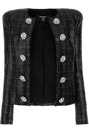 Balmain Jakke, Dame, Sort, S, Tweed, Sort Tweed Blazer og Vest Sæt