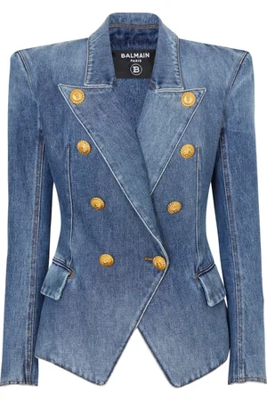 Balmain Jakke, Dame, Blå, S, Denim, 8-knaps denimjakke