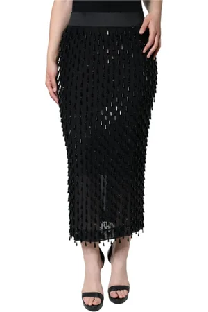 Dolce & Gabbana Nederdel, Dame, Sort, M, Nylon, Sort udsmykket højtaljet midi nederdel