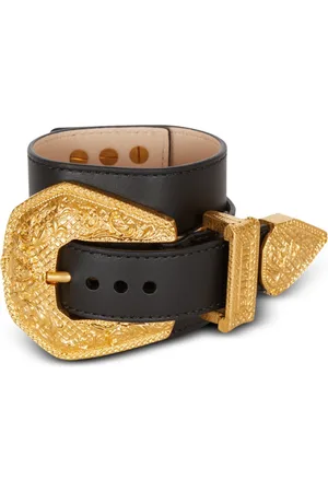 Balmain Tilbehør, Dame, Sort, ONE SIZE, Læder, Vestligt læder og gyldent metalarmbånd