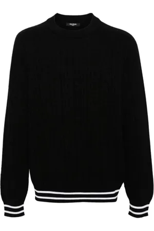 Balmain Strik, Herre, Sort, M, Uld, Mønstret Jacquard Crew Neck Jumper