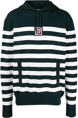 Balmain Sweathshirts & Hoodies, Herre, Sort, M, Uld, Uld Logo Sweatshirt Horisontale Striber Hættetrøje