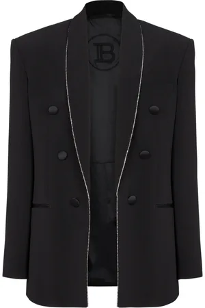 Balmain Jakkesæt, Herre, Sort, L, Sjal Krave Crepe Jakke med Strass