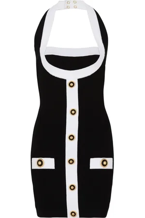 Balmain Kjole, Dame, Sort, S, Uld, Two-tone Halterneck Strikkjole