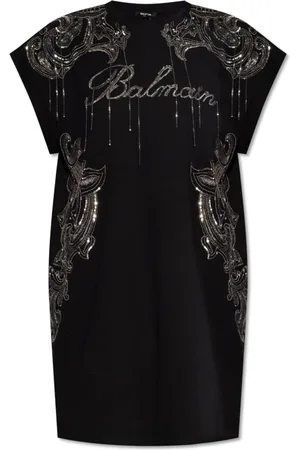 Balmain Kjole, Dame, Sort, S, Bomuld, Kjole med Logo