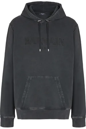 Balmain Sweathshirts & Hoodies, Herre, Grå, L, Bomuld, Vintage broderet hættetrøje