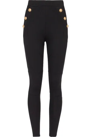 Balmain Bukser, Dame, Sort, L, Bomuld, Jersey leggings med 6 knapper