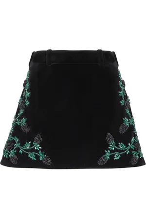 Balmain Nederdel, Dame, Sort, S, Bomuld, A-line nederdel i sortbær-broderet fløjl