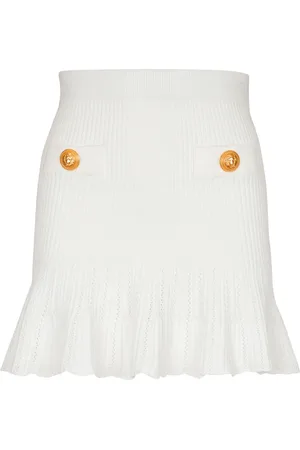 Balmain Nederdel, Dame, Hvid, S, Uld, Strikket Skater Nederdel
