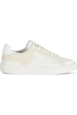 Balmain Sko, Dame, Hvid, 37 EU, Læder, B-Court monogrammed nylon og læder sneakers
