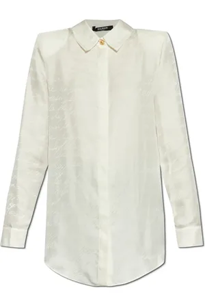 Balmain Bluser & Skjorter, Dame, Hvid, XS, Satin, Satinskjorte med monogram