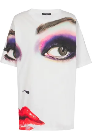 Balmain Top, Dame, Flerfarvet, L, Oversized Makeup Face T-Shirt