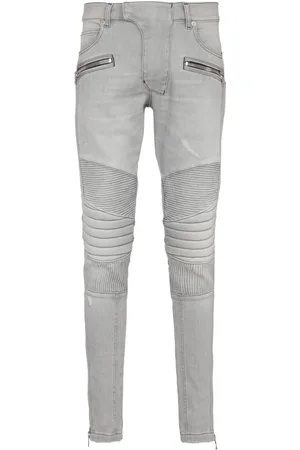 Balmain Jeans, Herre, Grå, W32, Denim, Biker Jeans i grå quiltet denim