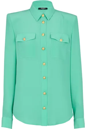 Balmain Bluser & Skjorter, Dame, Grøn, XS, Crepe de chine skjorte