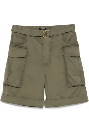 Balmain Shorts, Herre, Grøn, XL, Olivengrøn Bæltet Talje Shorts