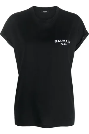 Balmain Top, Dame, Sort, S, Bomuld, Sort Bomuld T-shirt med Logo Print
