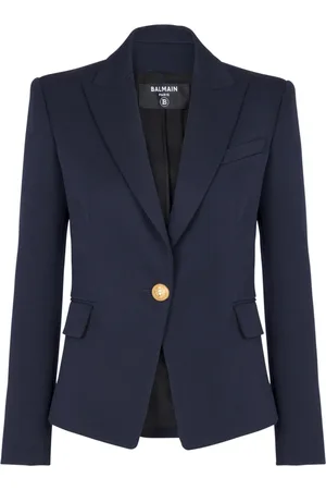 Balmain Jakke, Dame, Blå, L, Uld, En-knaps uld blazer