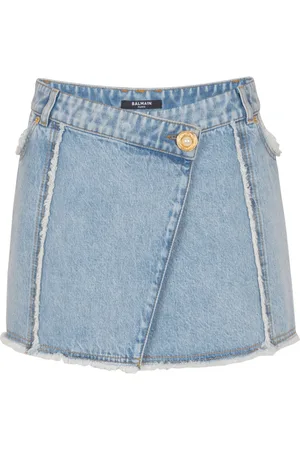 Balmain Nederdel, Dame, Blå, XS, Denim, Asymmetrisk denim nederdel