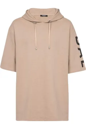Balmain Sweathshirts & Hoodies, Herre, , M, Bomuld, Oversized Bomuldshættetrøje med Korte Ærmer