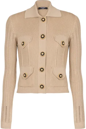 Balmain Strik, Dame, , M, Polyester, Beskåret ribstrikket cardigan med åbne detaljer
