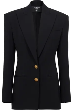 Balmain Jakke, Dame, Sort, S, Uld, 2-knaps Cinched-waist Jakke