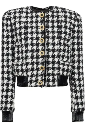 Balmain Jakke, Dame, Sort, S, Tweed, Houndstooth Jakke med Knappelukning