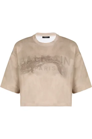 Balmain Top, Dame, , XL, Bomuld, afkortet bomulds T-shirt med logoprint