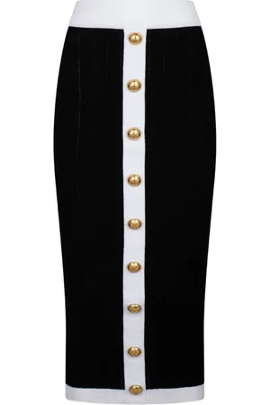 Balmain Nederdel, Dame, Sort, XS, Sort og hvid midi nederdel