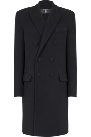 Balmain Frakke, Herre, Sort, XL, Uld, Dobbelt ansigt uld og cashmere frakke