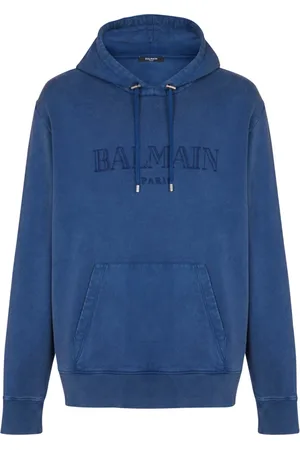 Balmain Sweathshirts & Hoodies, Herre, Blå, M, Bomuld, Vintage broderet hættetrøje