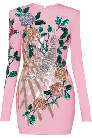 Balmain Kjole, Dame, Flerfarvet, S, Uld, Broderede roser kjole
