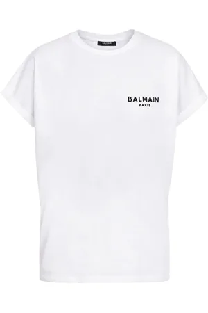 Balmain Top, Dame, Hvid, M, Bomuld, Logo T-shirt