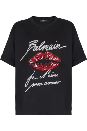 Balmain Top, Dame, Sort, M, Kortærmet Trykt Kys T-shirt