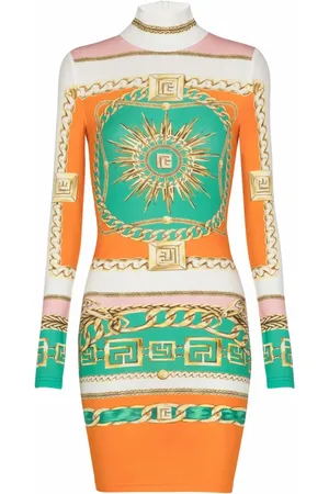 Balmain Kjole, Dame, Flerfarvet, S, Kort trykt bodycon kjole med Foulard mønster