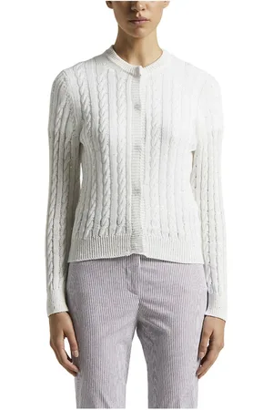 PESERICO SIGN Strik, Dame, Hvid, L, Bomuld, Ren bomuldscordonett cardigan med pailletter