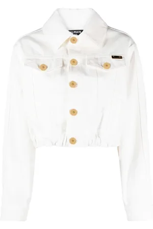Balmain Jakke, Dame, Hvid, M, Denim, Cropped Denimjakke