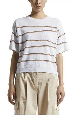 PESERICO SIGN Strik, Dame, Hvid, 2XS, Bomuld, Linned og bomuld crepe sweater