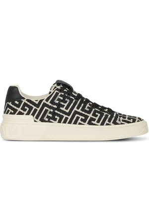 Balmain Sko, Dame, Sort, 37 EU, Bomuld, B-Court trænere med jacquard monogram