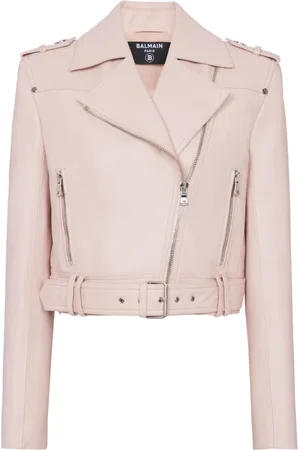 Balmain Jakke, Dame, Lyserød, M, Læder, Kort læder bikerjakke