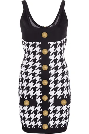 Balmain Kjole, Dame, Flerfarvet, XS, Uld, Houndstooth Strikkjole med Stropper