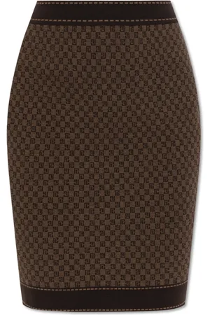 Balmain Nederdel, Dame, Brun, 2XS, Uld, Monogram Nederdel