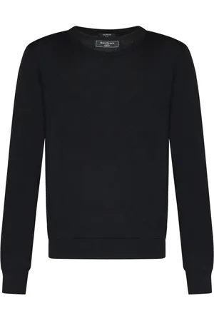 Balmain Sweathshirts & Hoodies, Herre, Sort, XL, Uld, Sort Striktrøje med Unik Krave