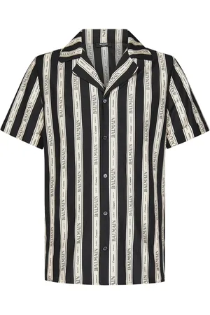 Balmain Skjorte, Herre, Flerfarvet, M, Bomuld, Elegant Sort & Elfenbensstribet Skjorte
