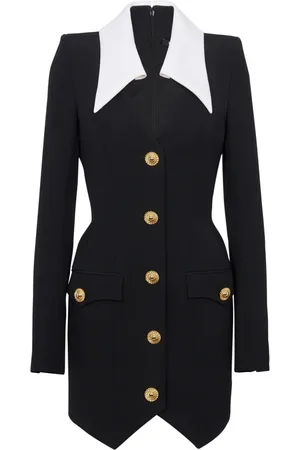 Balmain Kjole, Dame, Sort, XS, Uld, Struktureret Kort Kjole