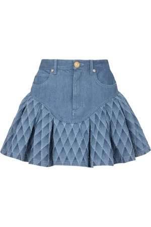 Balmain Nederdel, Dame, Blå, S, Denim, Kort Denim Nederdel