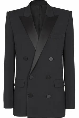 Balmain Jakkesæt, Herre, Sort, S, Satin, Grain de poudre blazer med satin revers