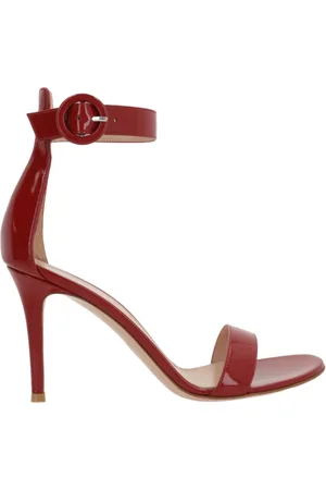 Gianvito Rossi Sko, Dame, Rød, 37 1/2 EU, Læder, Mørkerød Patentlæder Ankelrem Stiletto Sandaler