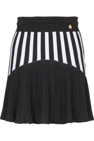 Balmain Nederdel, Dame, Sort, S, Uld, Plisseret stribet strikket nederdel