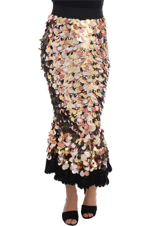 Dolce & Gabbana Nederdel, Dame, Flerfarvet, 2XS, Uld, Glamourøs Guld Paillet Peplum Nederdel